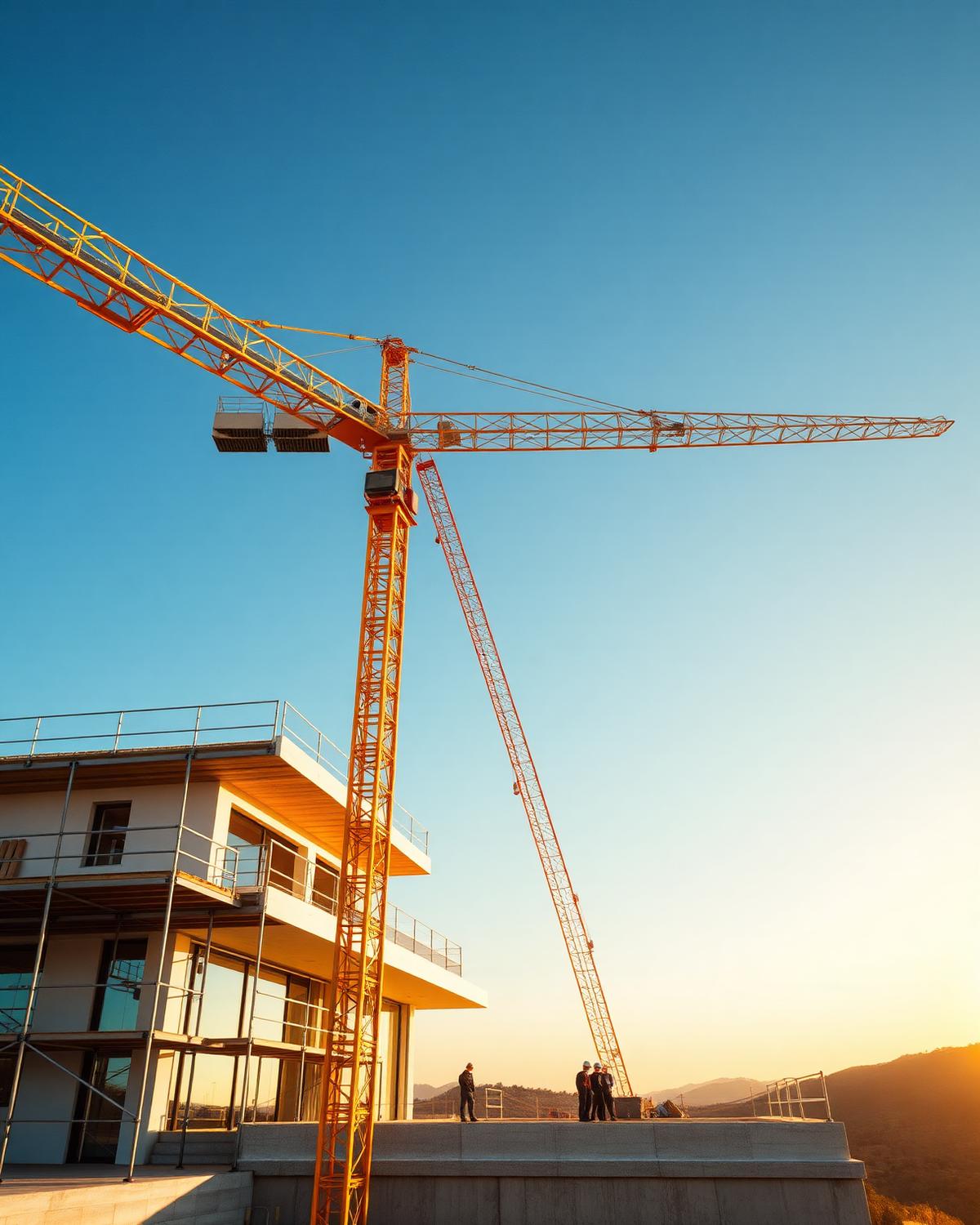 Vivienda moderna en construcción en El Ejido con grúa y operarios